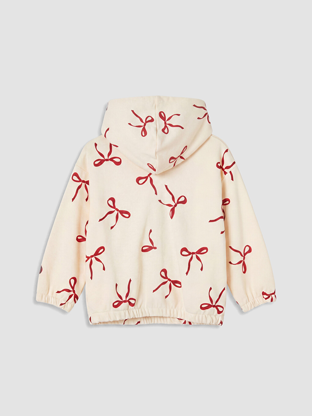 Ekru Kapüşonlu Desenli Kız Çocuk Fermuarlı Sweatshirt-2