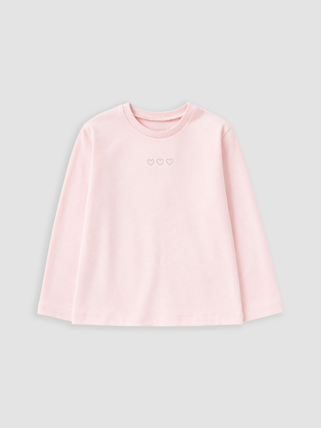 Pembe Bisiklet Yaka Nakışlı Uzun Kollu Kız Çocuk Tişört