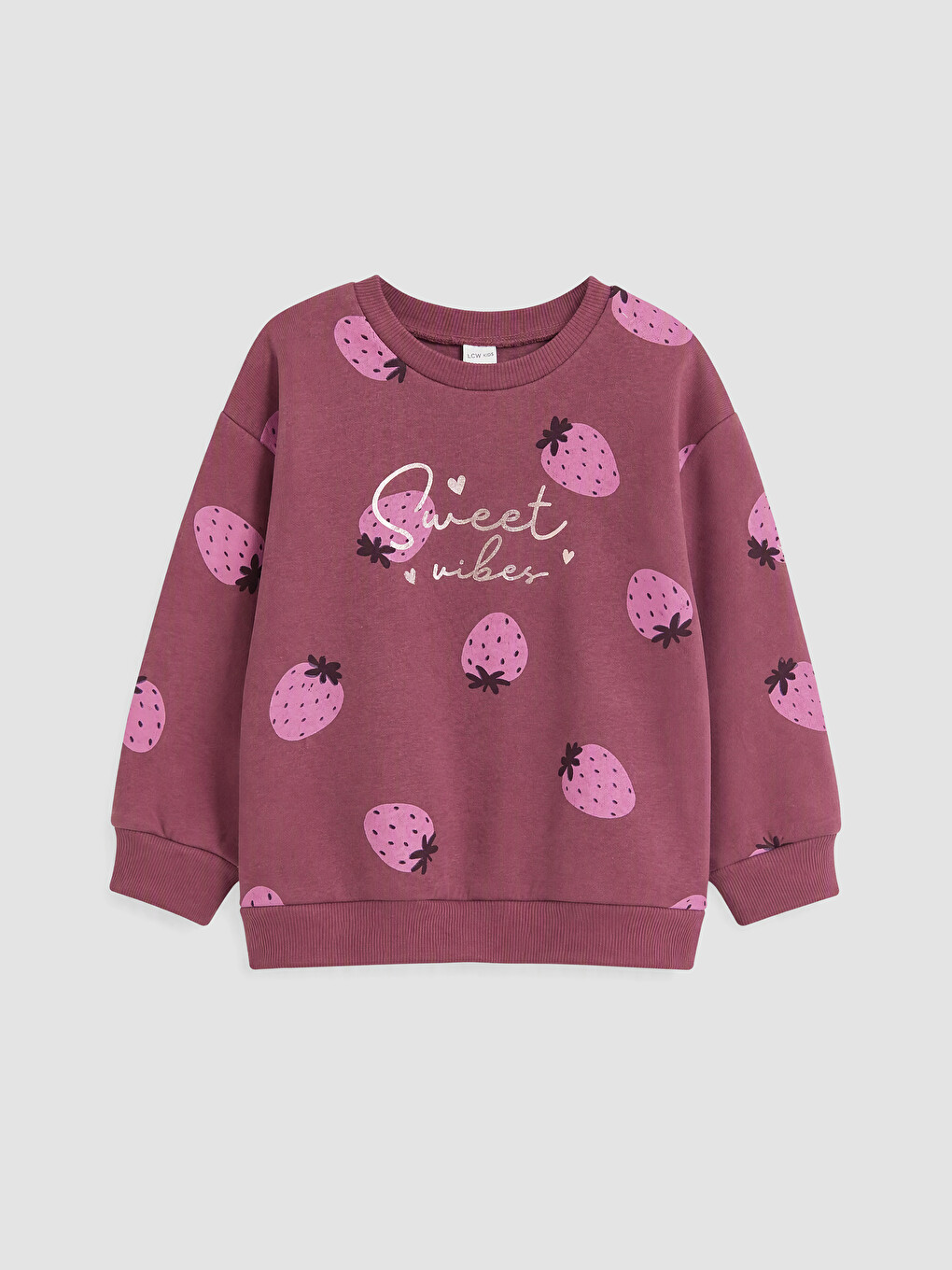 Mürdüm Baskılı Kız Çocuk Kalın Sweatshirt