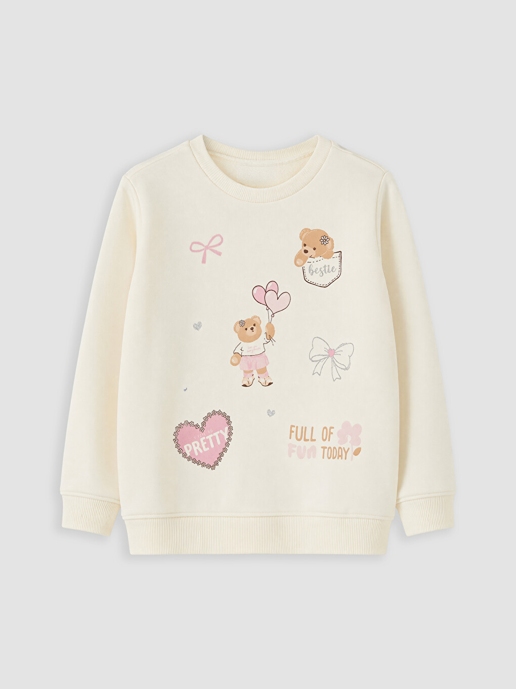 Ekru Kız Çocuk Baskılı Sweatshirt