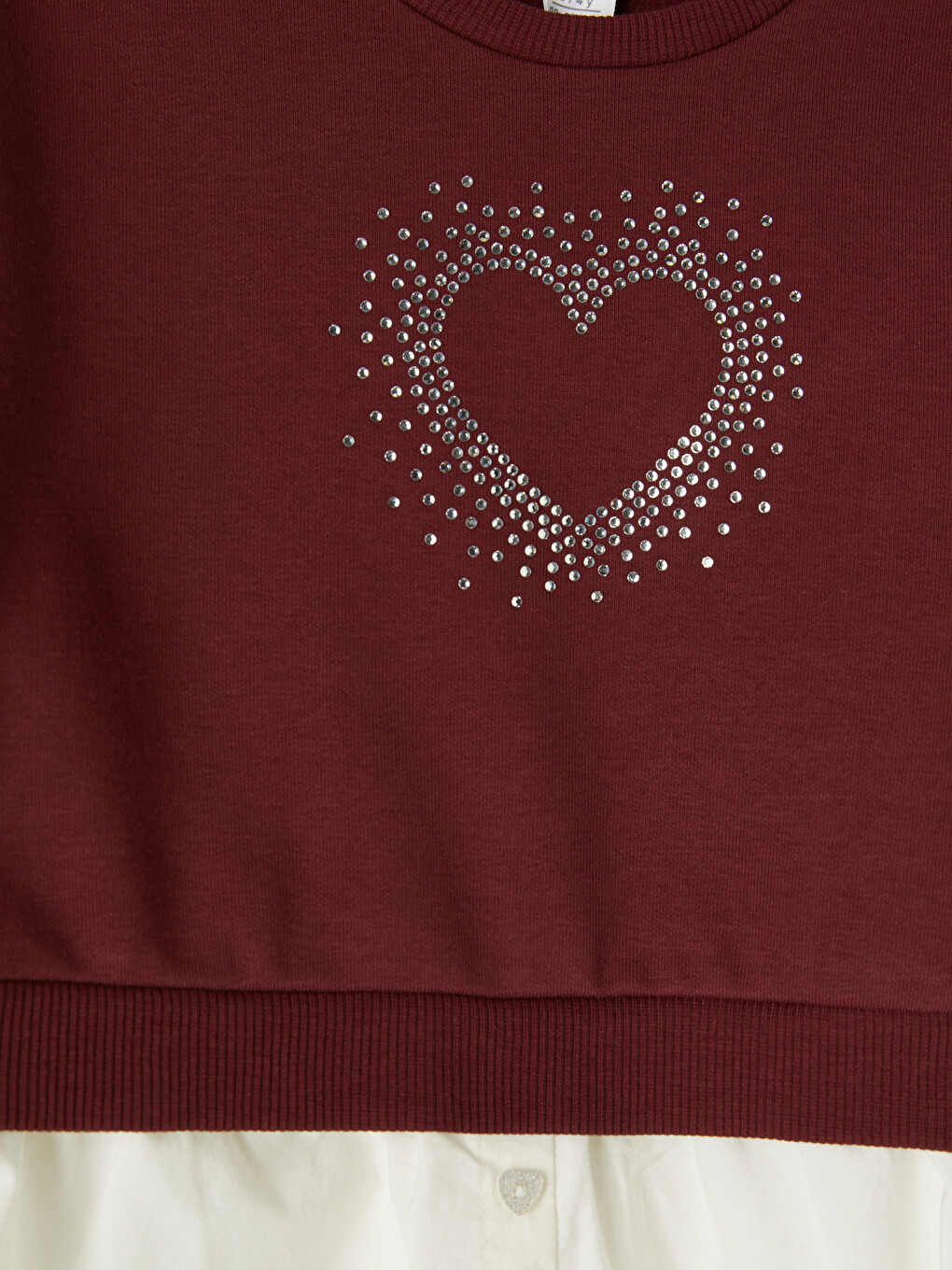 Bordo Taşlı Kız Çocuk Kalın Sweatshirt-1