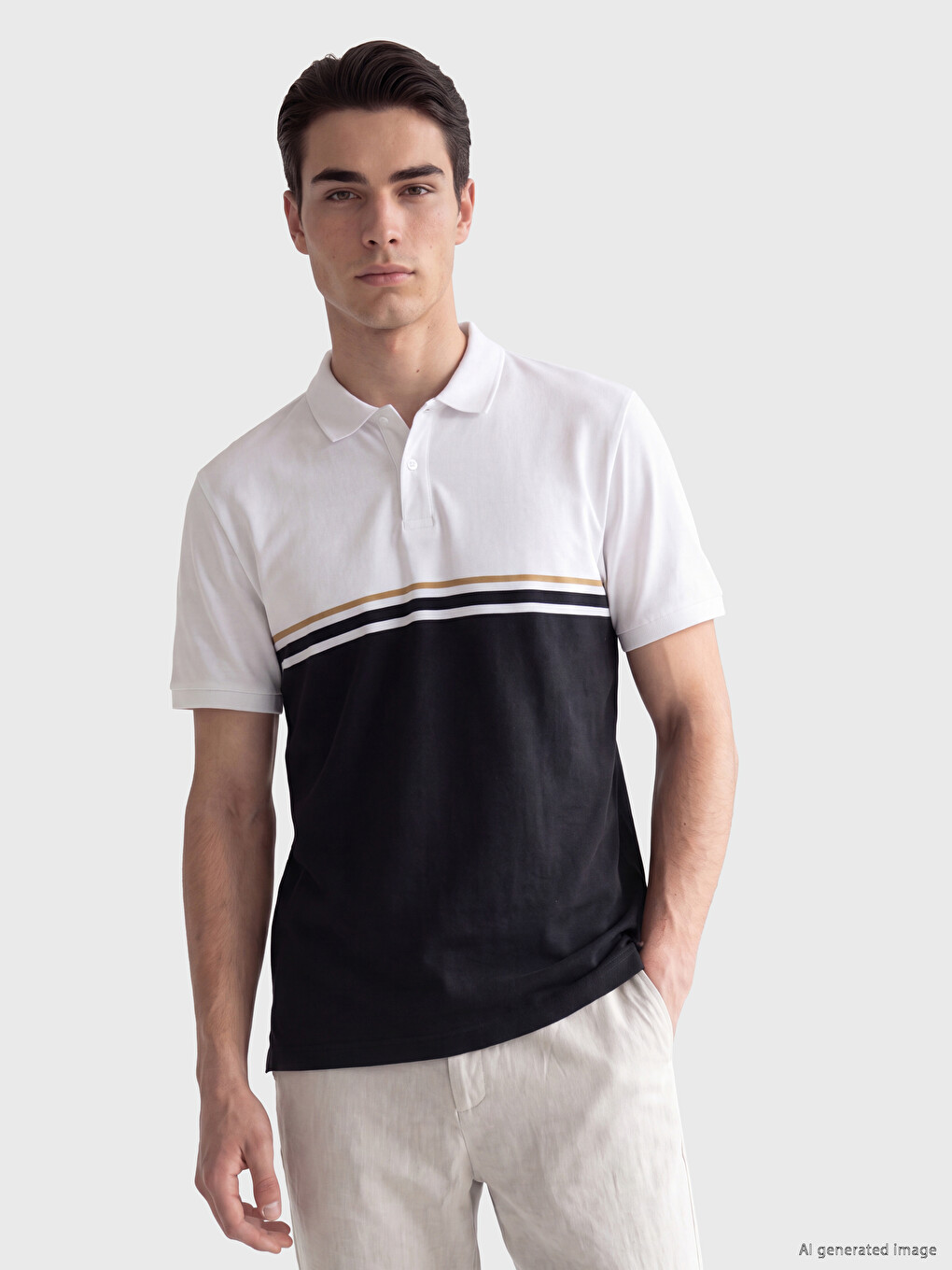 Polo Collar Color Blocked Standard Fit Men's T-shirt
