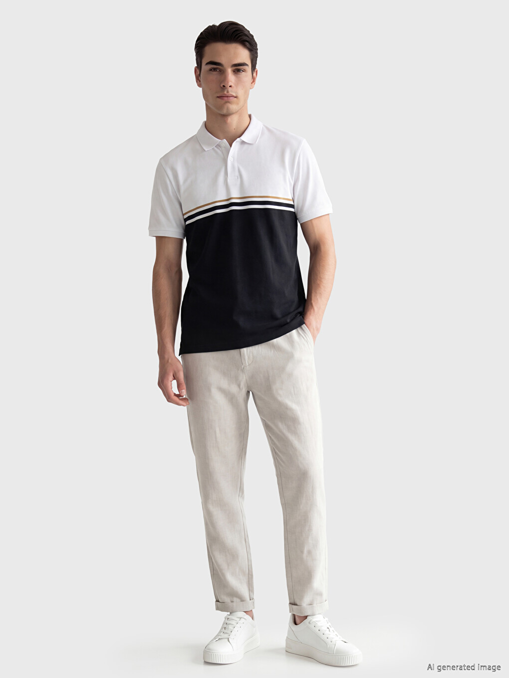Polo Collar Color Blocked Standard Fit Men's T-shirt-1