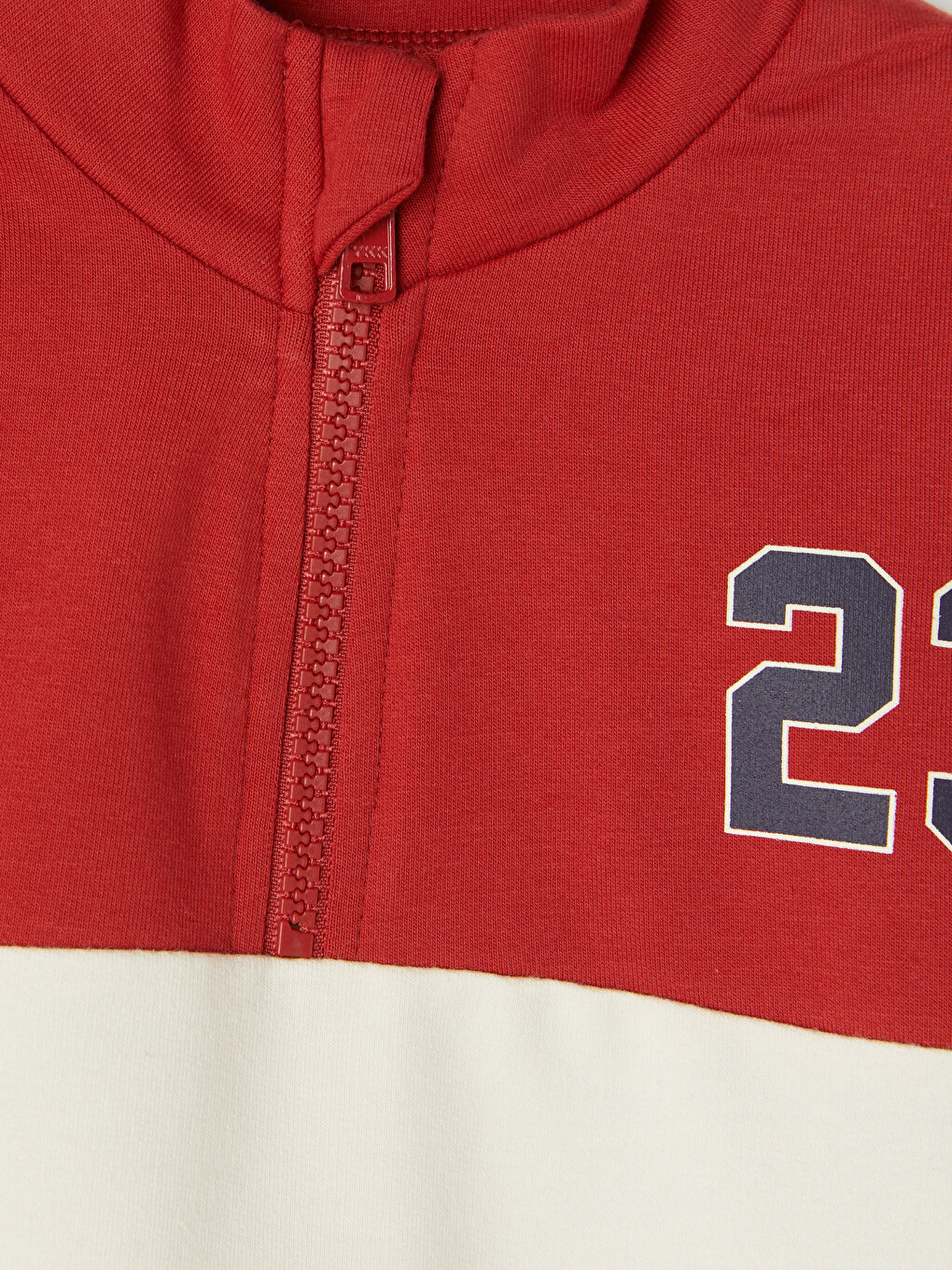 Kırmızı Renk Bloklu Erkek Bebek Sweatshirt ve Eşofman Altı-2