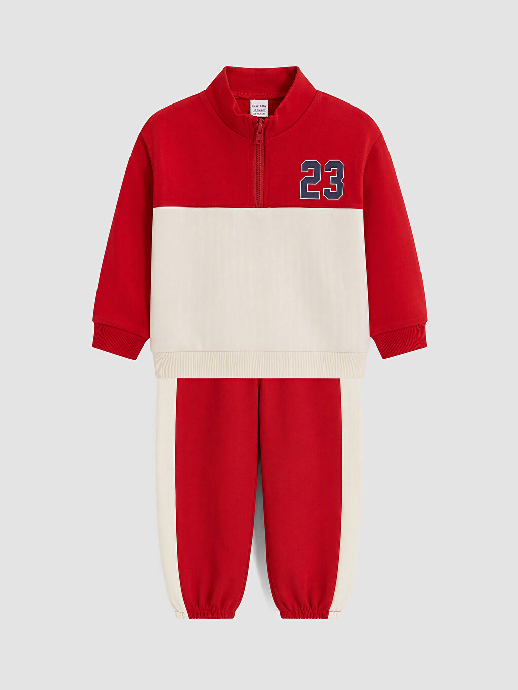 Kırmızı Renk Bloklu Erkek Bebek Sweatshirt Ve Eşofman Altı