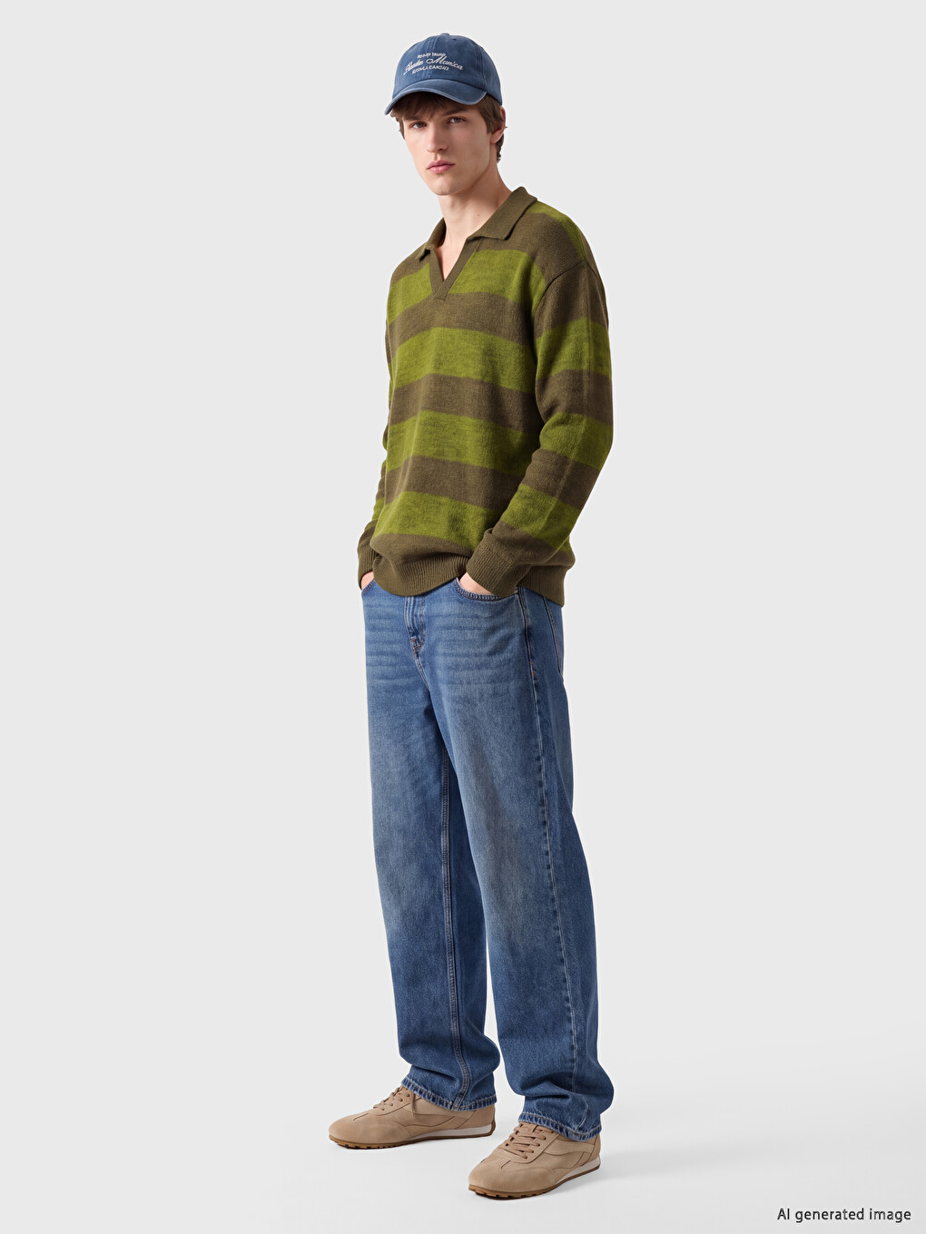 Polo Collar Striped Men's Knitwear Sweater-1