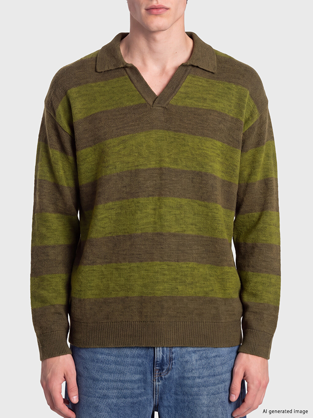 Polo Collar Striped Men's Knitwear Sweater-2