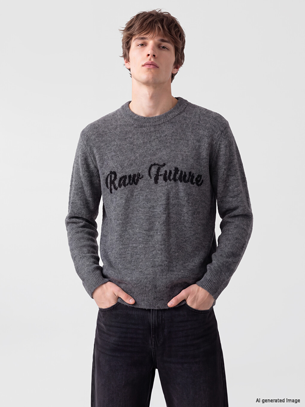 Crew Neck Printed Men's Knitwear Sweater