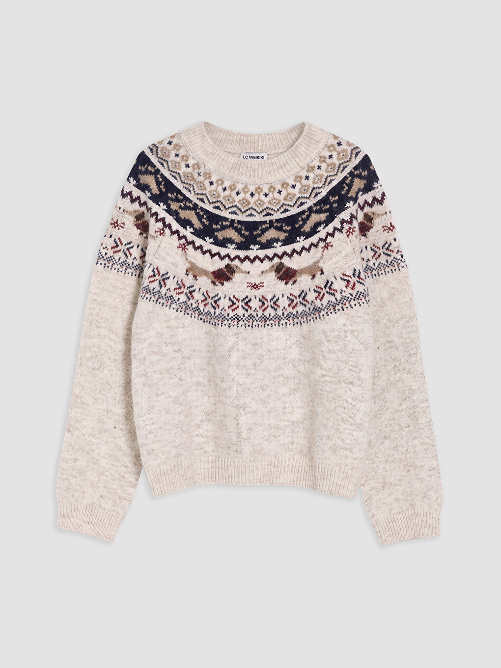 Crew Neck Girls' Printed Knitwear Sweater