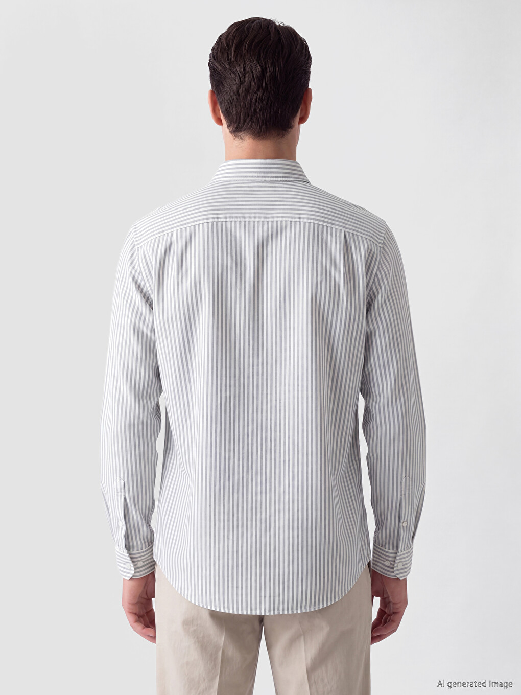 Yeşil Regular Fit Çizgili Oxford Erkek Gömlek-2