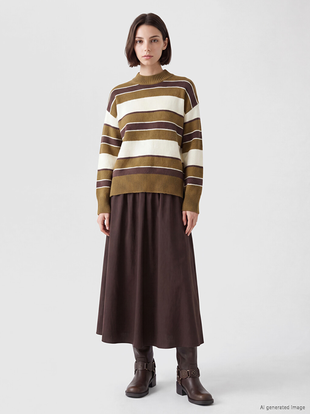 Mock Turtleneck Striped Women's Knitwear Tunic-1