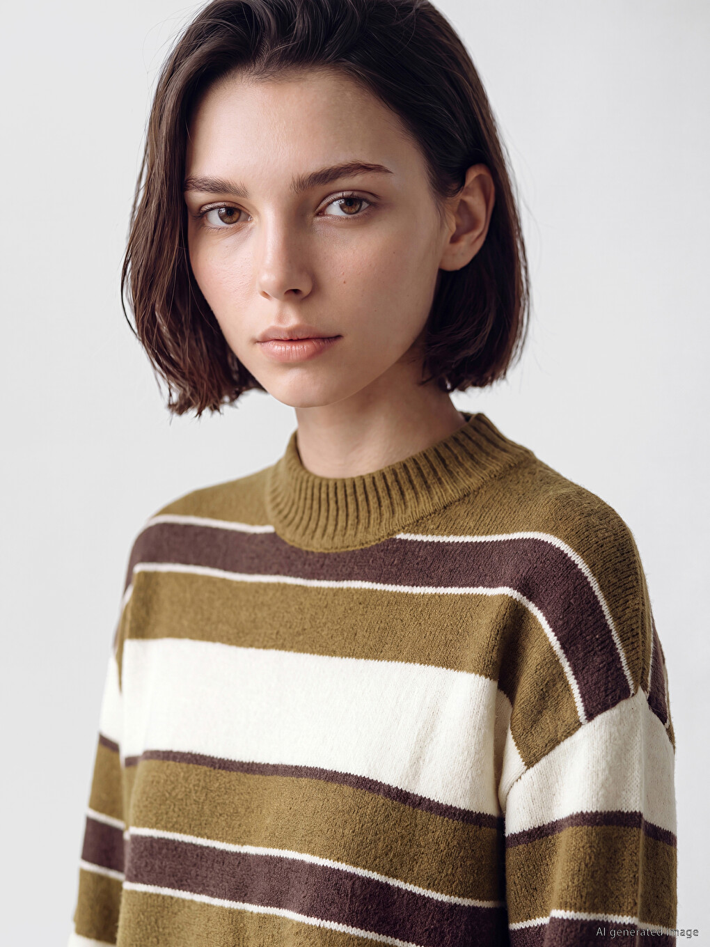 Mock Turtleneck Striped Women's Knitwear Tunic-2