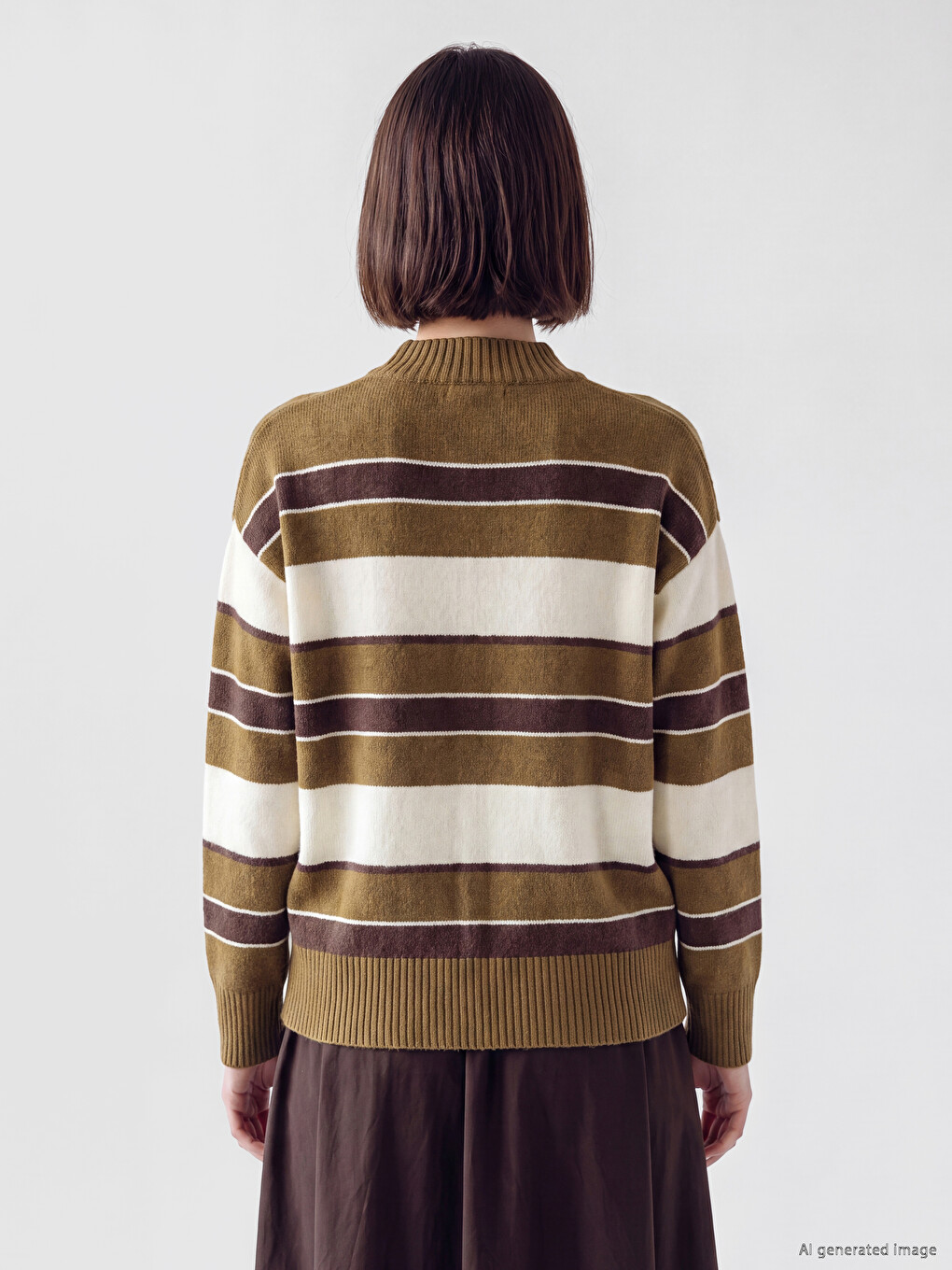 Mock Turtleneck Striped Women's Knitwear Tunic-3