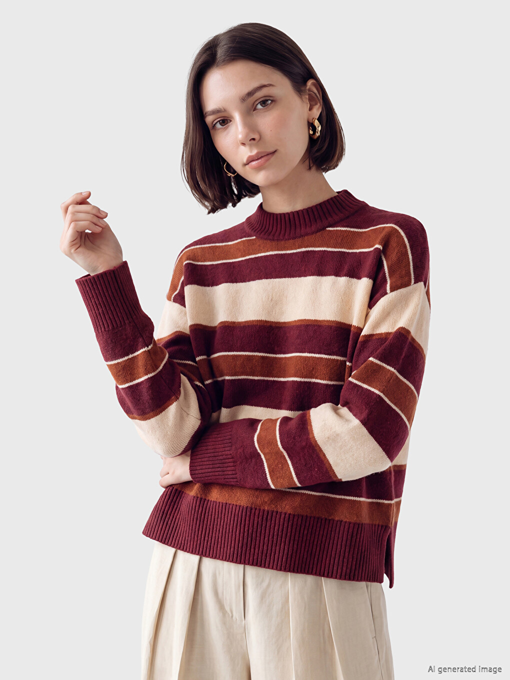 Mock Turtleneck Striped Women's Knitwear Tunic