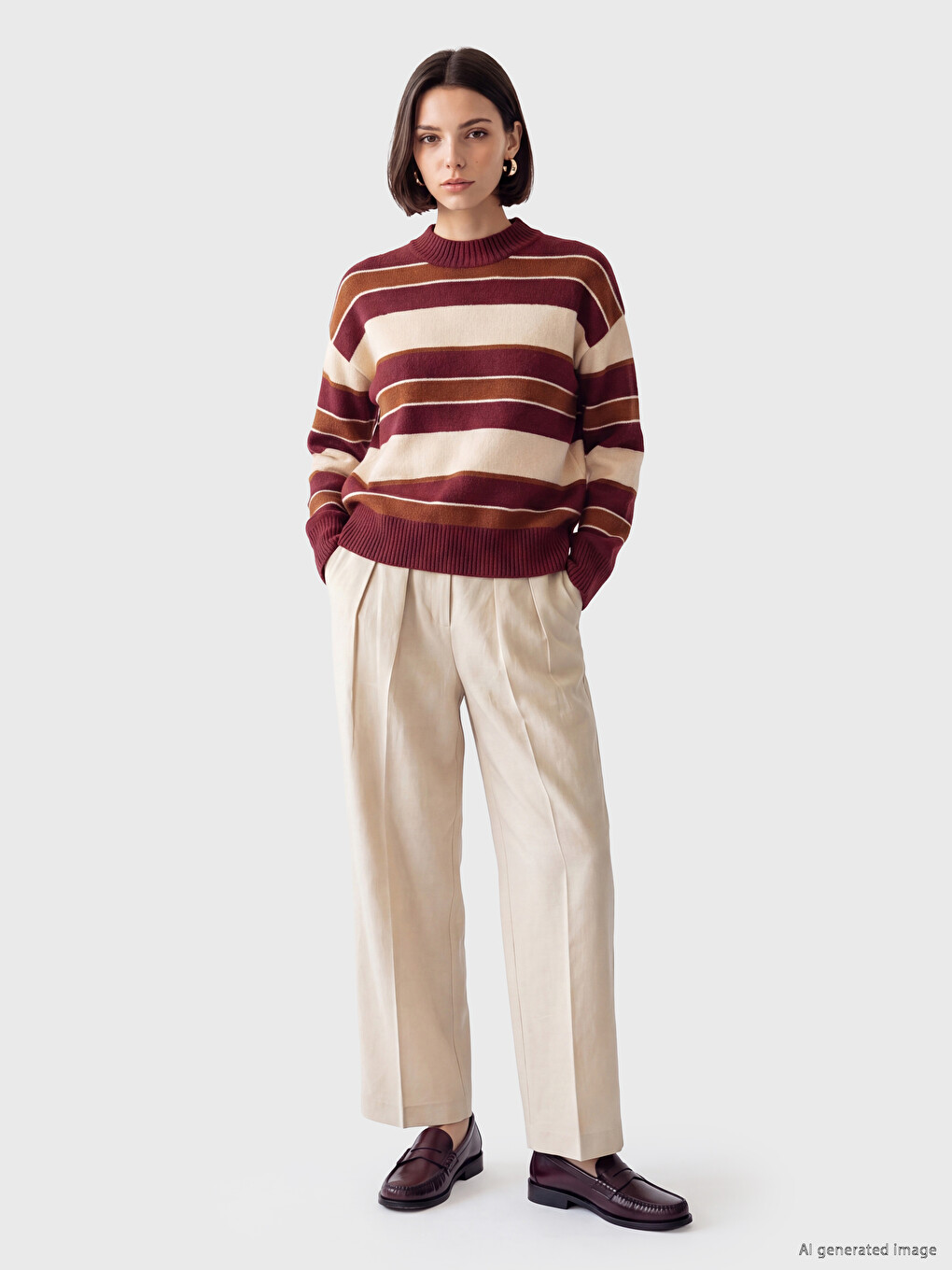 Mock Turtleneck Striped Women's Knitwear Tunic-1