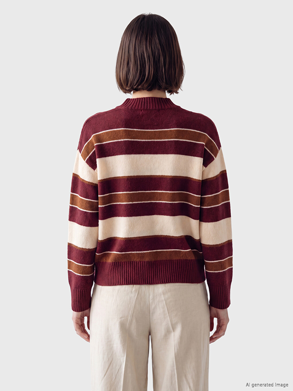 Mock Turtleneck Striped Women's Knitwear Tunic-3