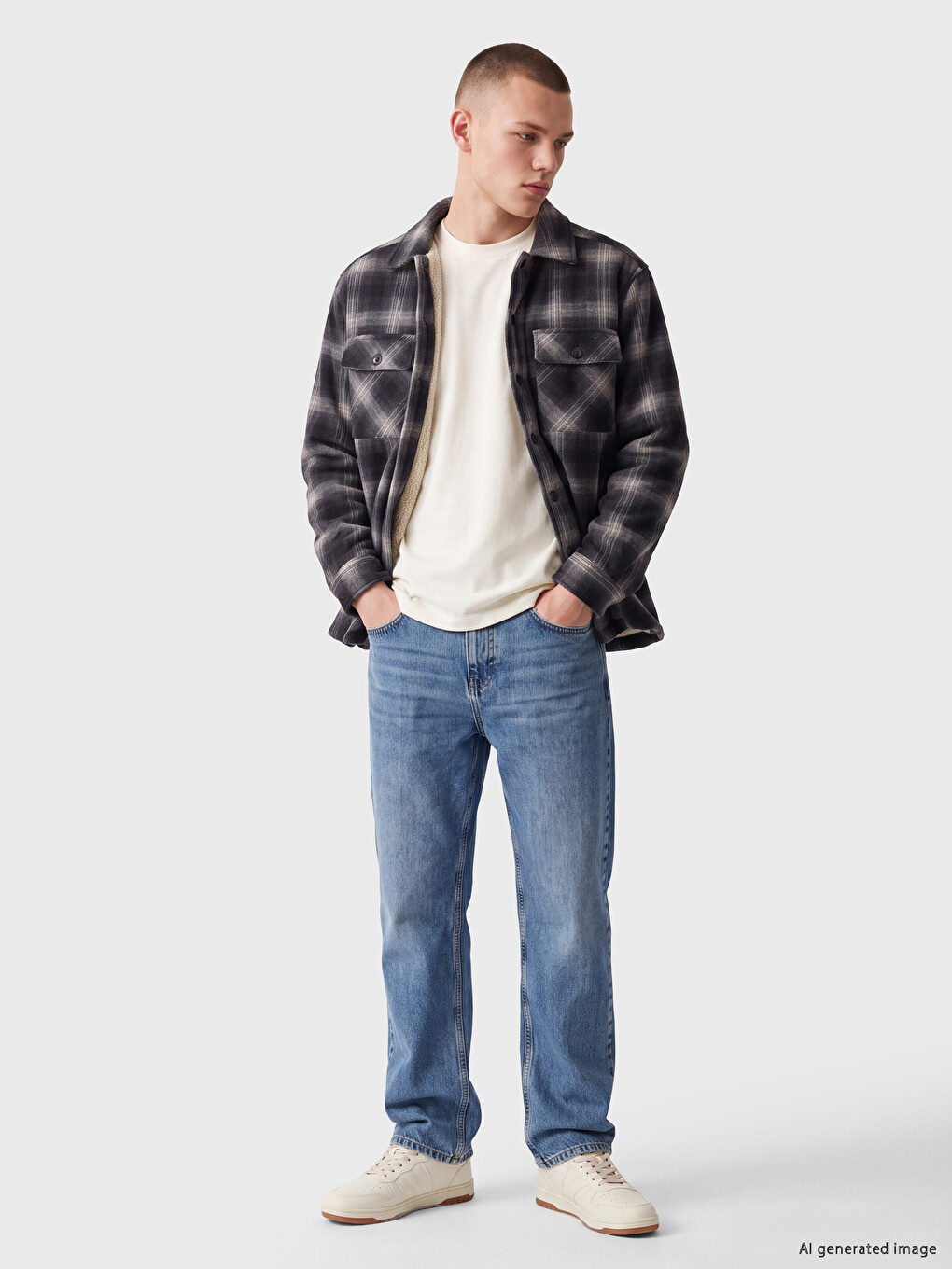 Geacă Relax Fit Cu Model În Carouri Tip Lumberjack Cu Guler Cămașă Pentru Bărbați-1