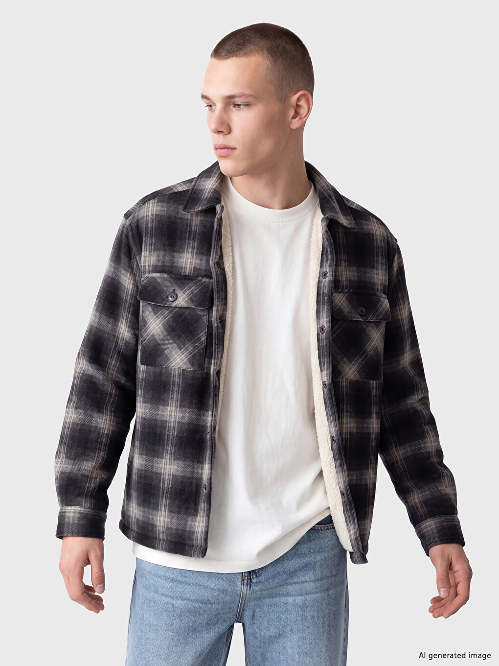 Geacă Relax Fit Cu Model În Carouri Tip Lumberjack Cu Guler Cămașă Pentru Bărbați