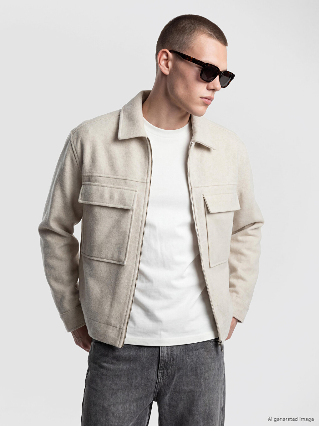 Man Beige Overshirt