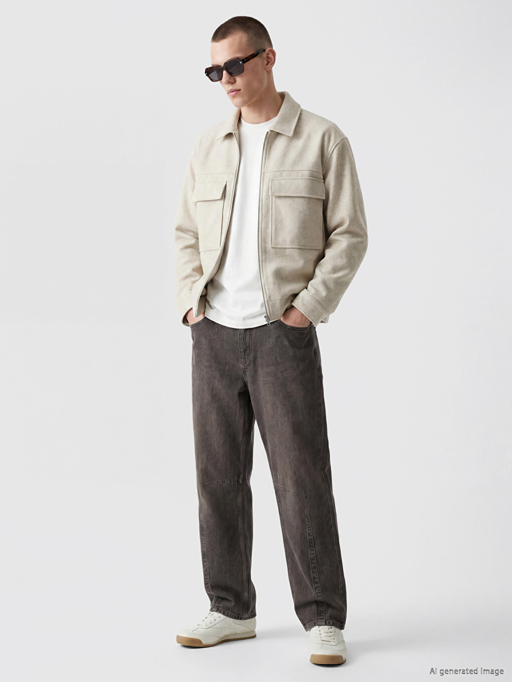 Man Beige Overshirt-1