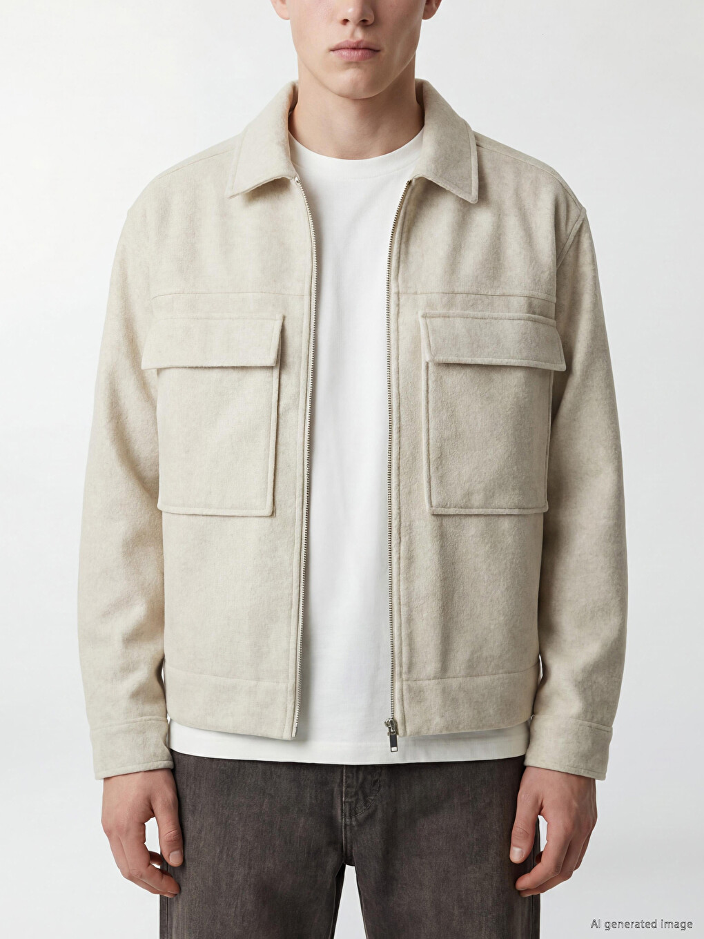 Man Beige Overshirt-2