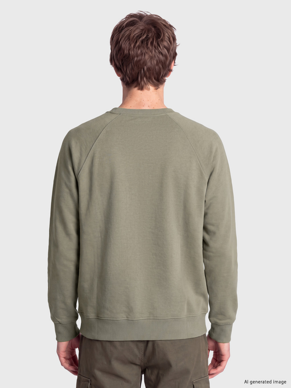Haki Bisiklet Yaka Baskılı Erkek Sweatshirt-3