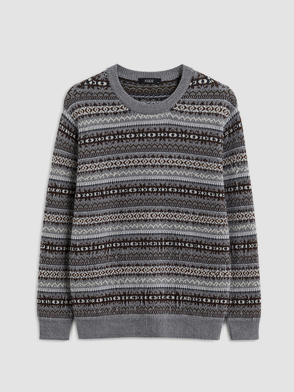 Crew Neck Patterned Men's Knitwear Sweater-4