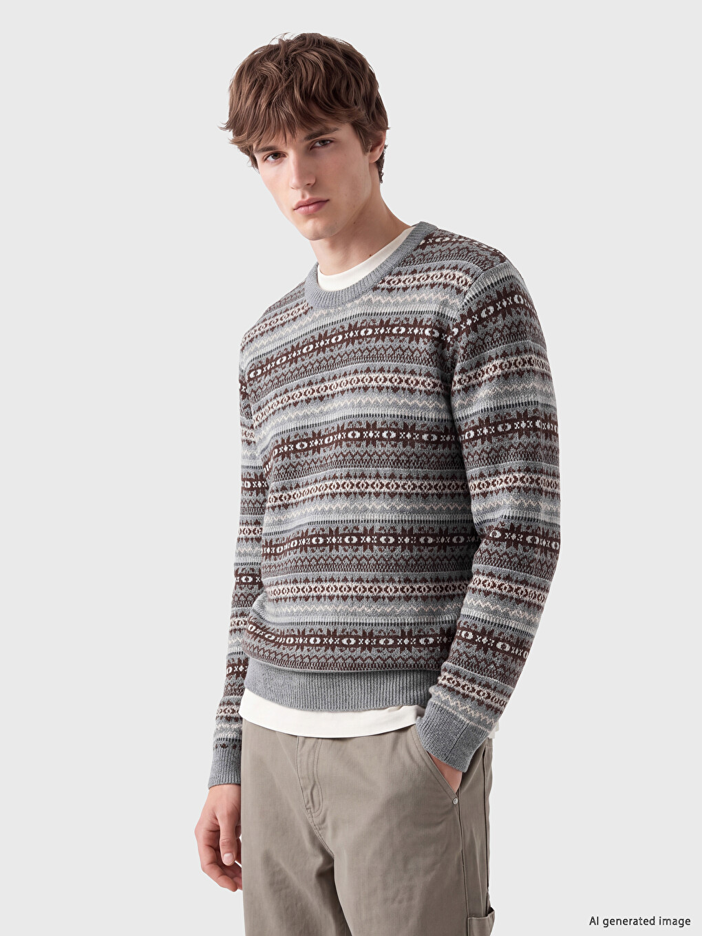 Crew Neck Patterned Men's Knitwear Sweater