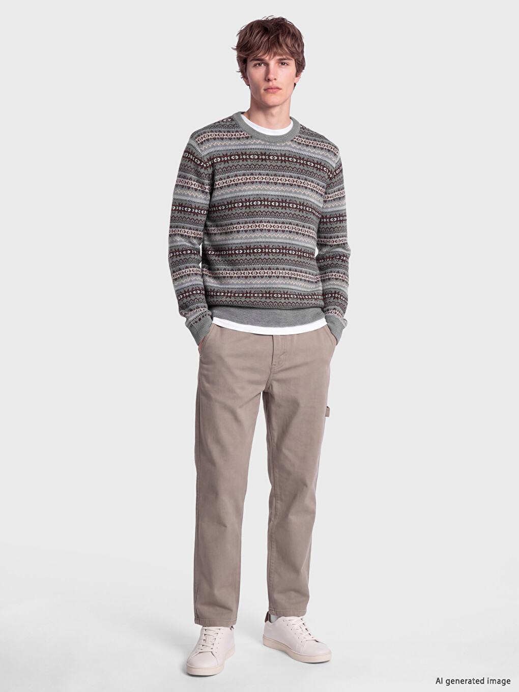 Crew Neck Patterned Men's Knitwear Sweater-1