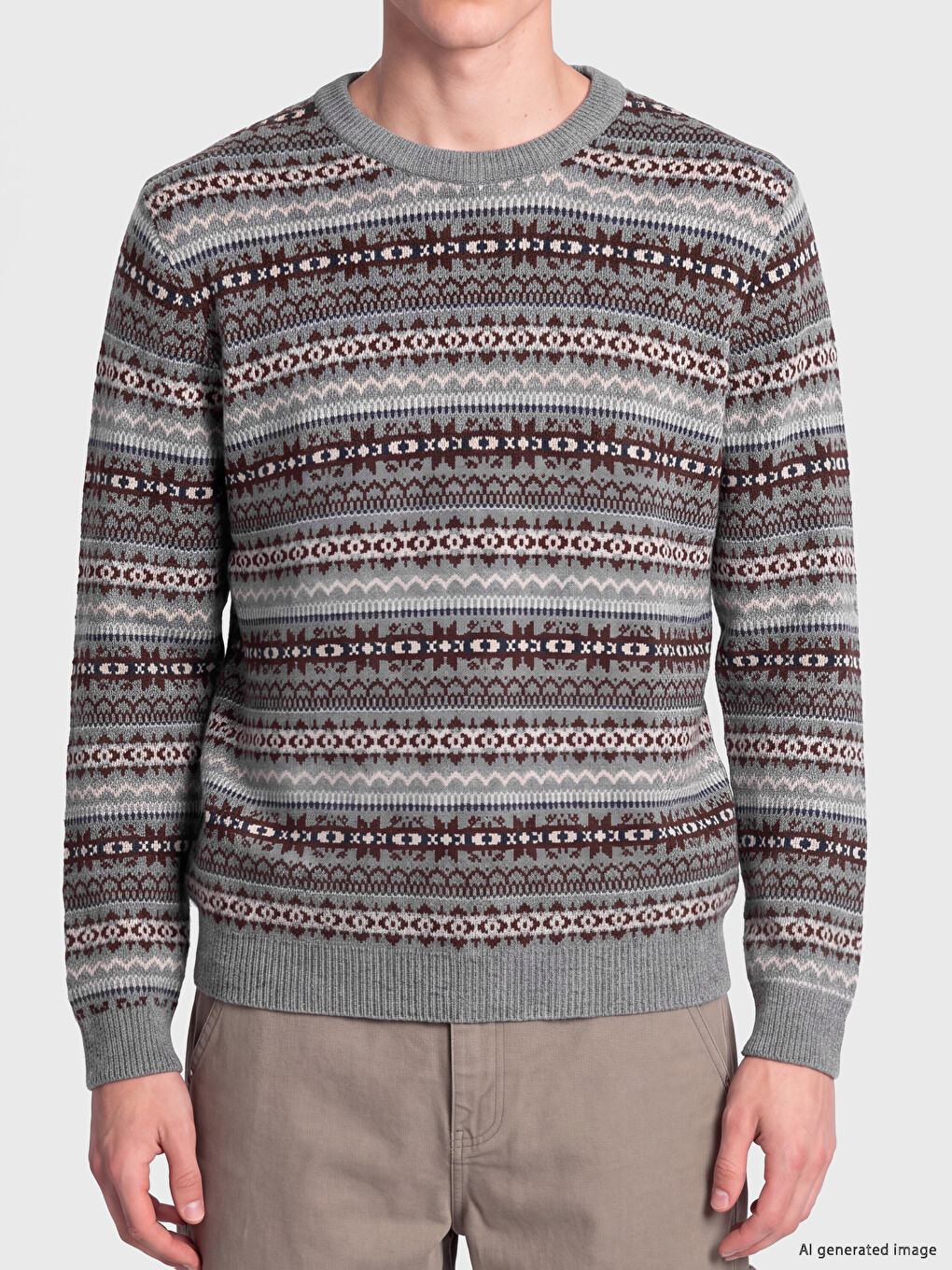 Crew Neck Patterned Men's Knitwear Sweater-2