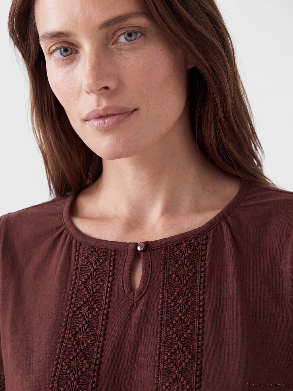 Crew Neck Embroidered Gathered Blouse-2