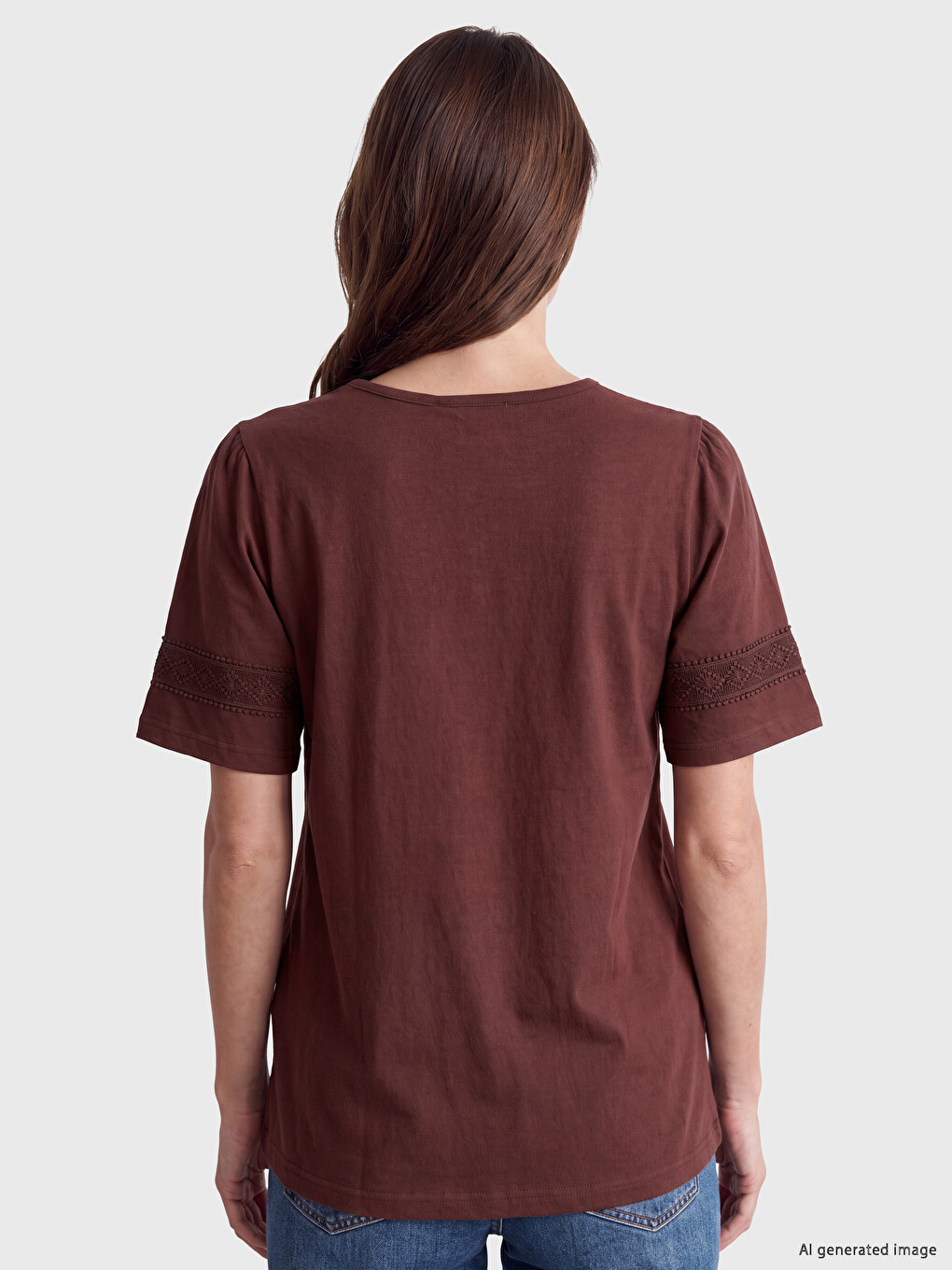 Crew Neck Embroidered Gathered Blouse-3