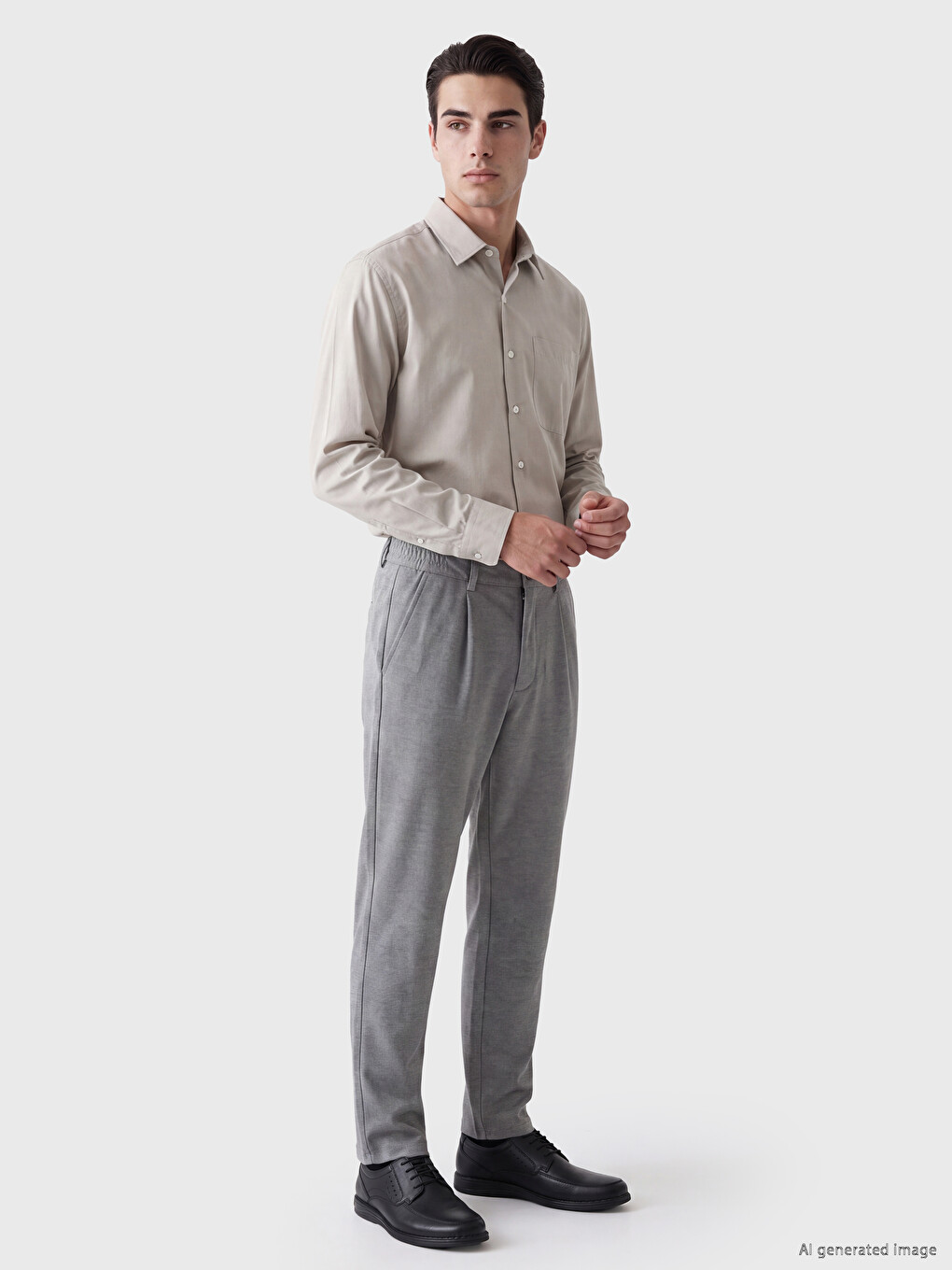Bej Regular Fit Gabardin Erkek Gömlek-1