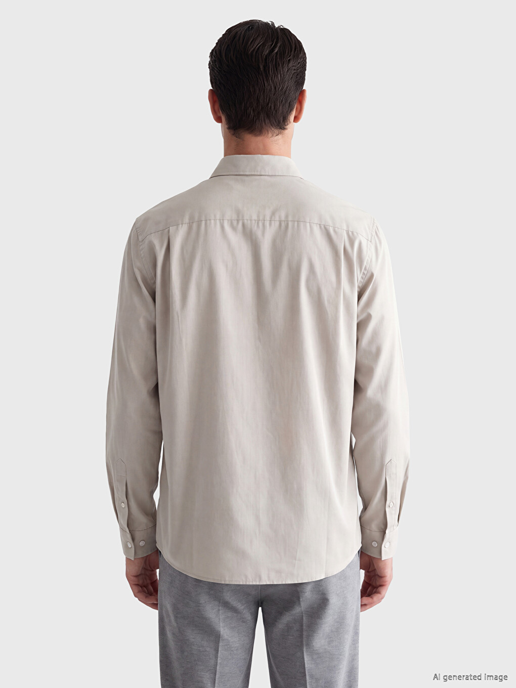 Bej Regular Fit Gabardin Erkek Gömlek-2