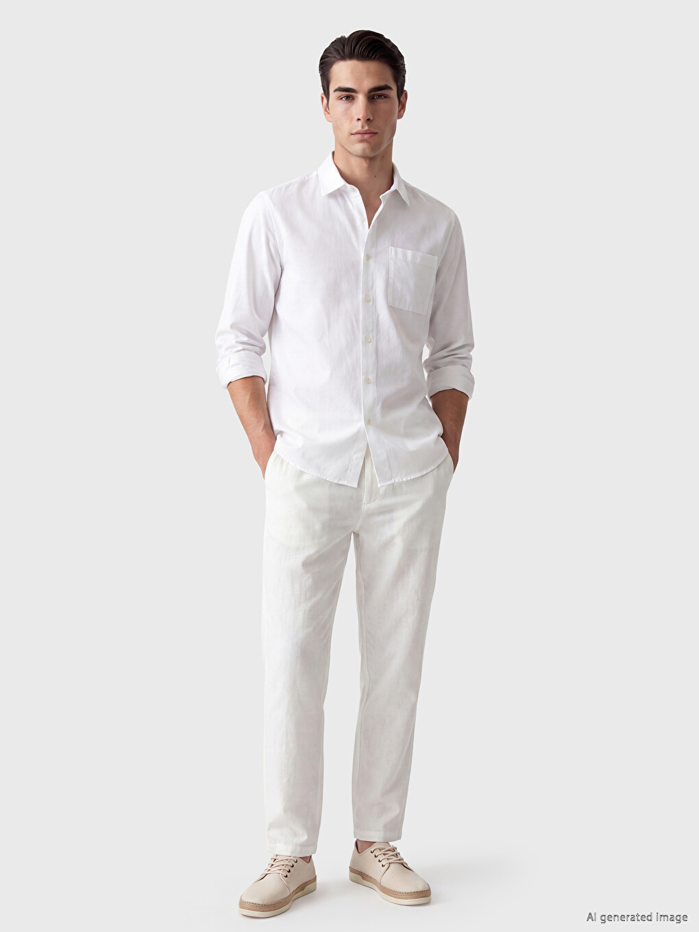Beyaz Regular Fit Gabardin Erkek Gömlek-1