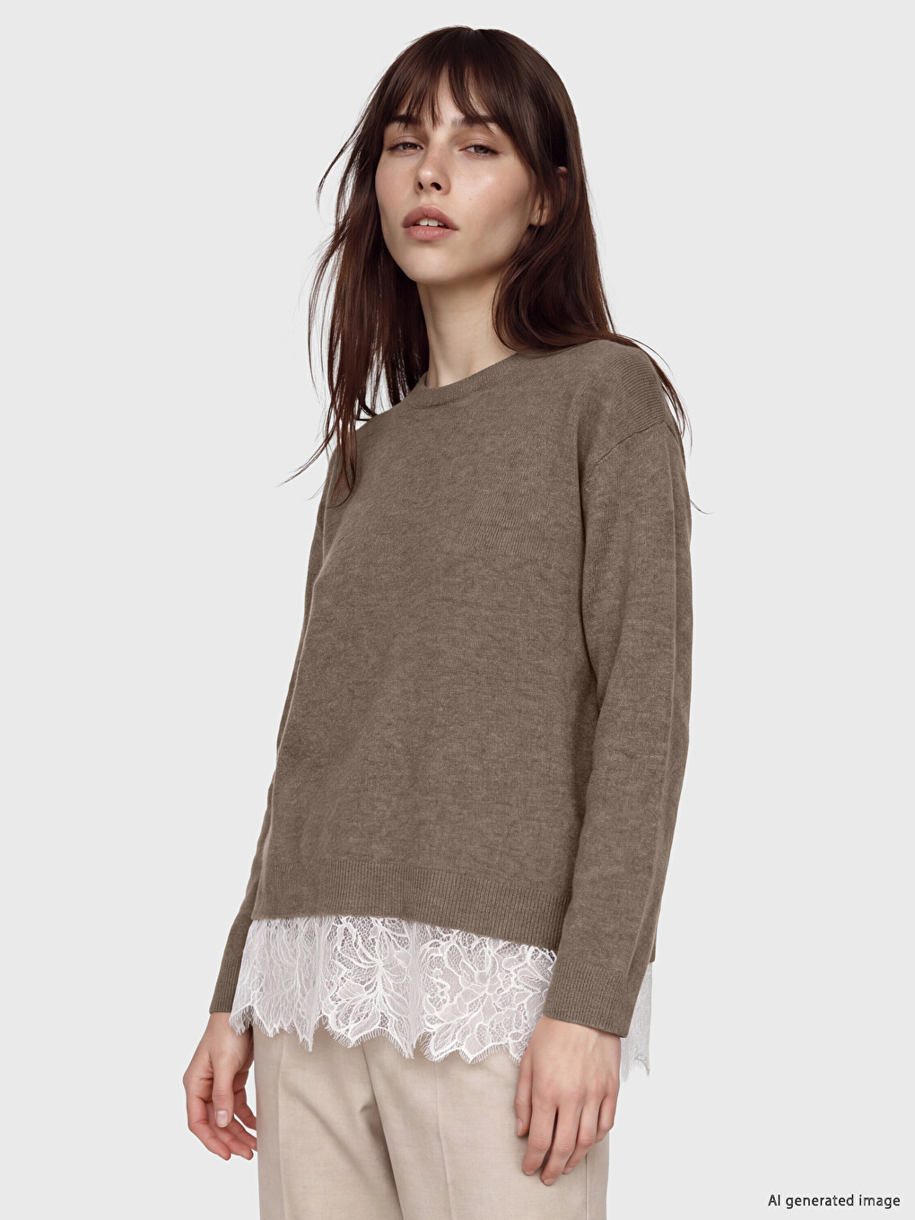 Lace Detailed Oversize Women's Knitwear Sweater