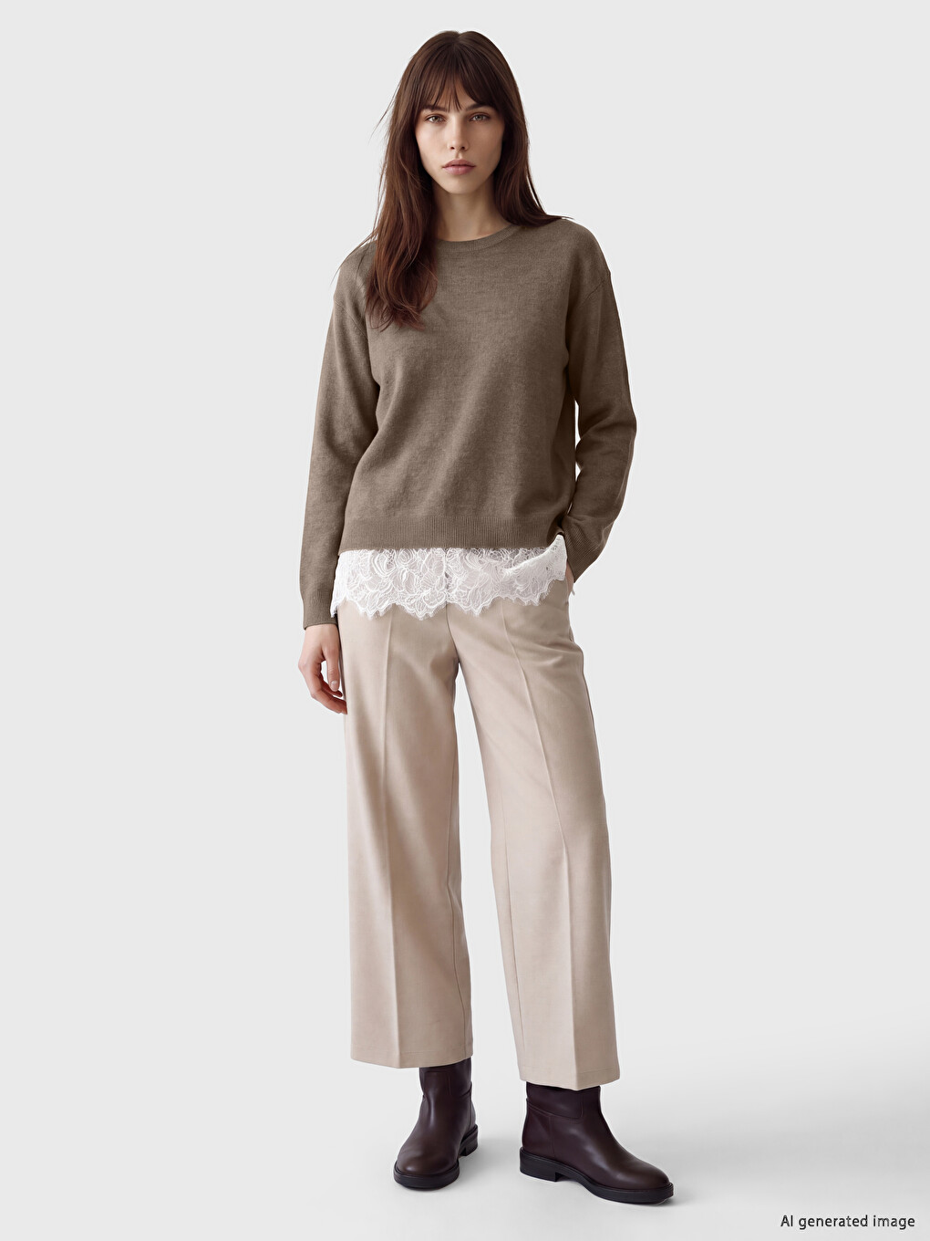 Lace Detailed Oversize Women's Knitwear Sweater-1