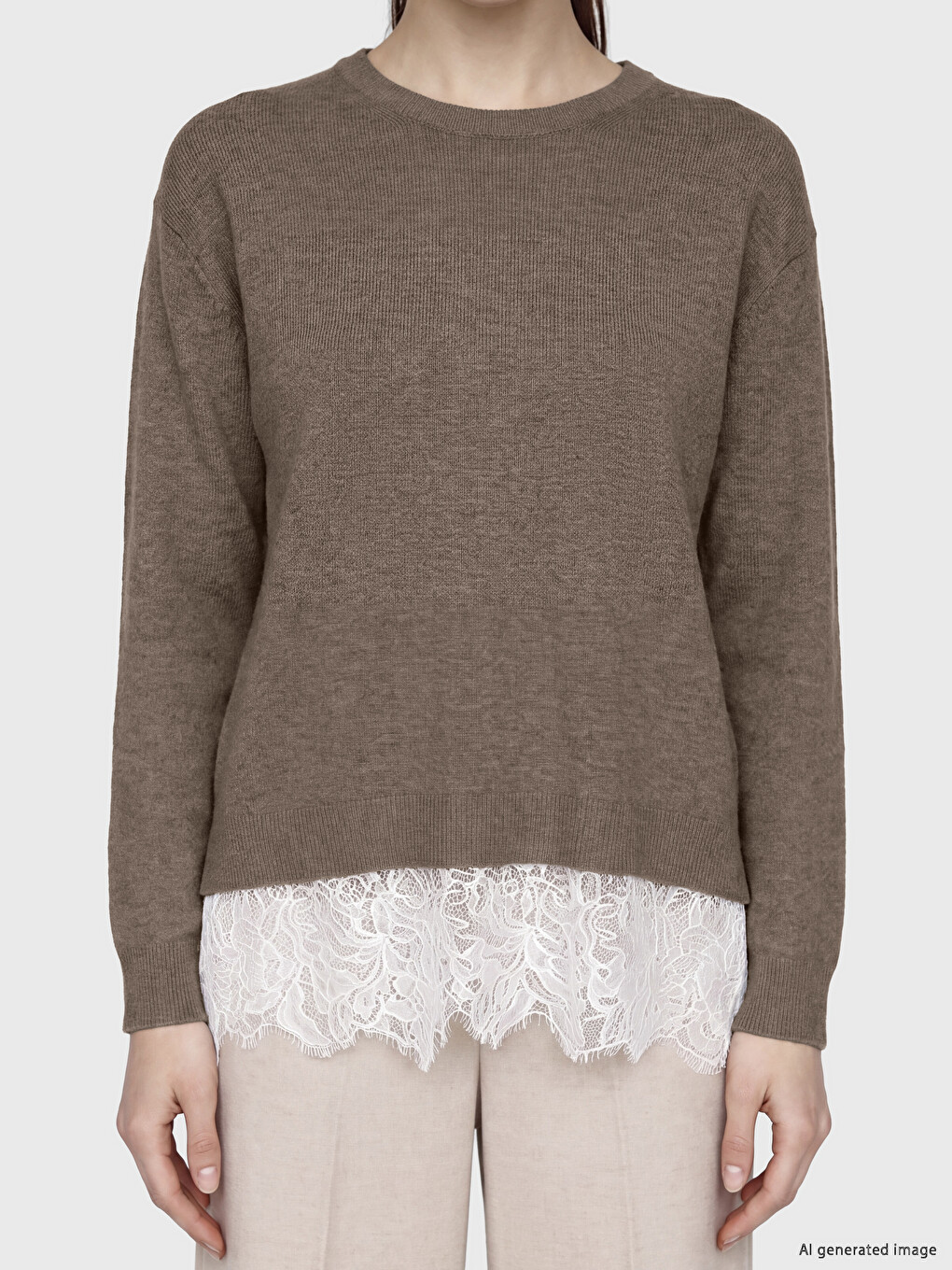 Lace Detailed Oversize Women's Knitwear Sweater-2
