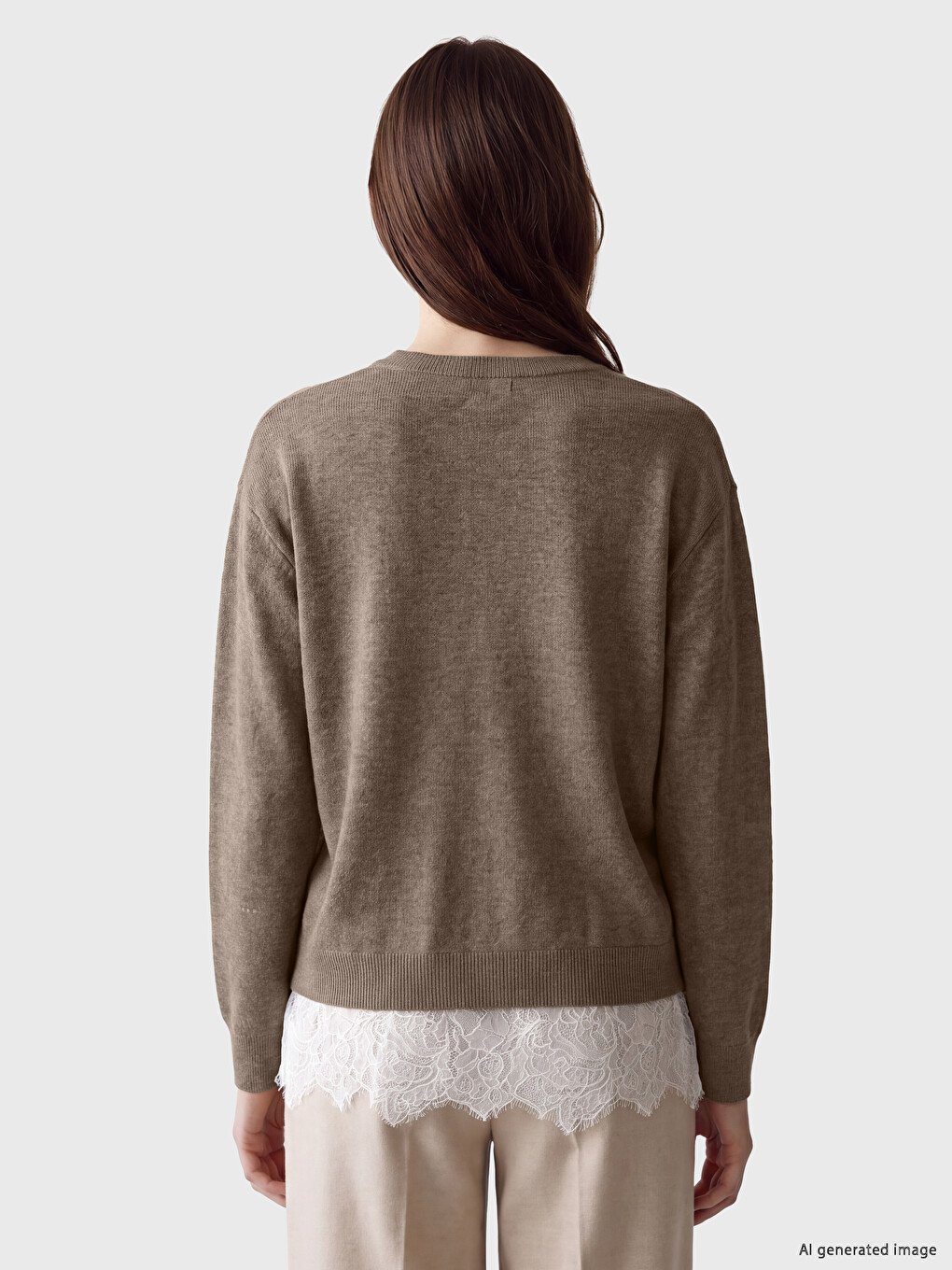 Lace Detailed Oversize Women's Knitwear Sweater-3