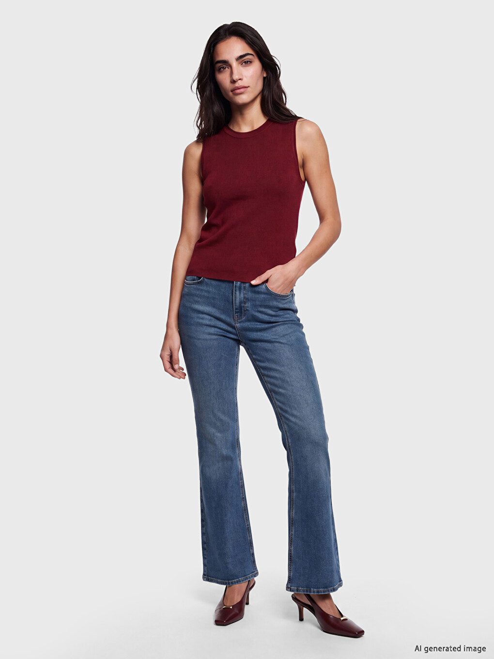 Crew Neck Women's Ribbed Knitwear Tank Top-1