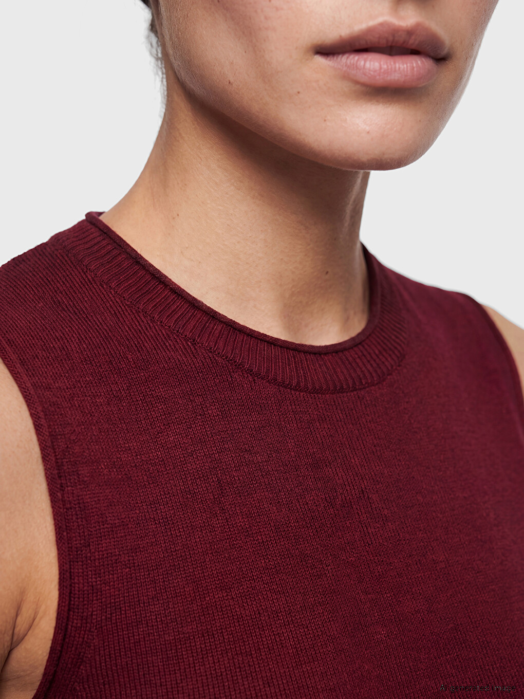 Crew Neck Women's Ribbed Knitwear Tank Top-2