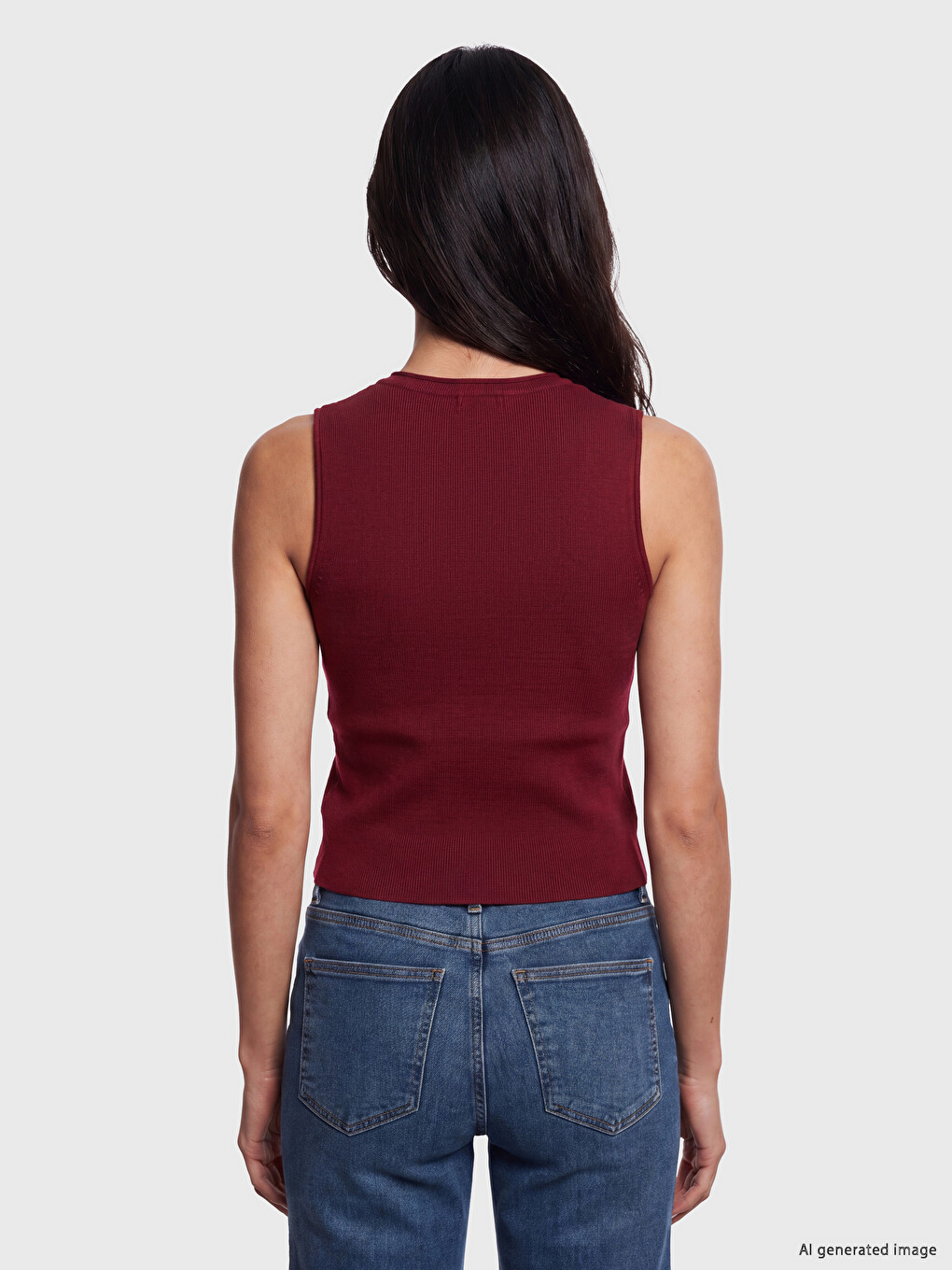 Crew Neck Women's Ribbed Knitwear Tank Top-3