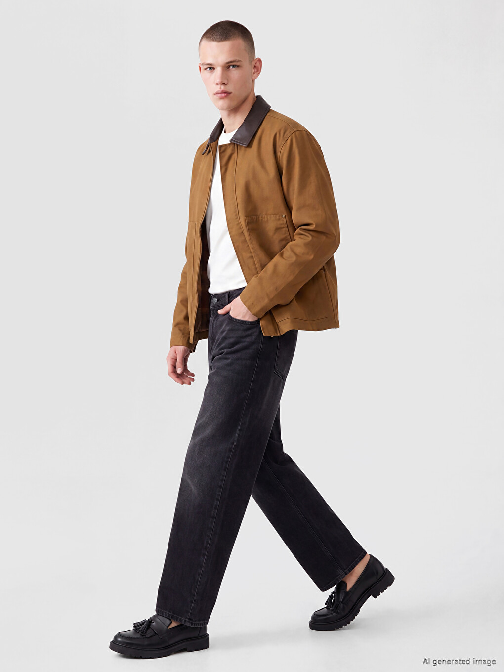 Relaxed Fit Contrast Collared Men's Gabardine Coat-3