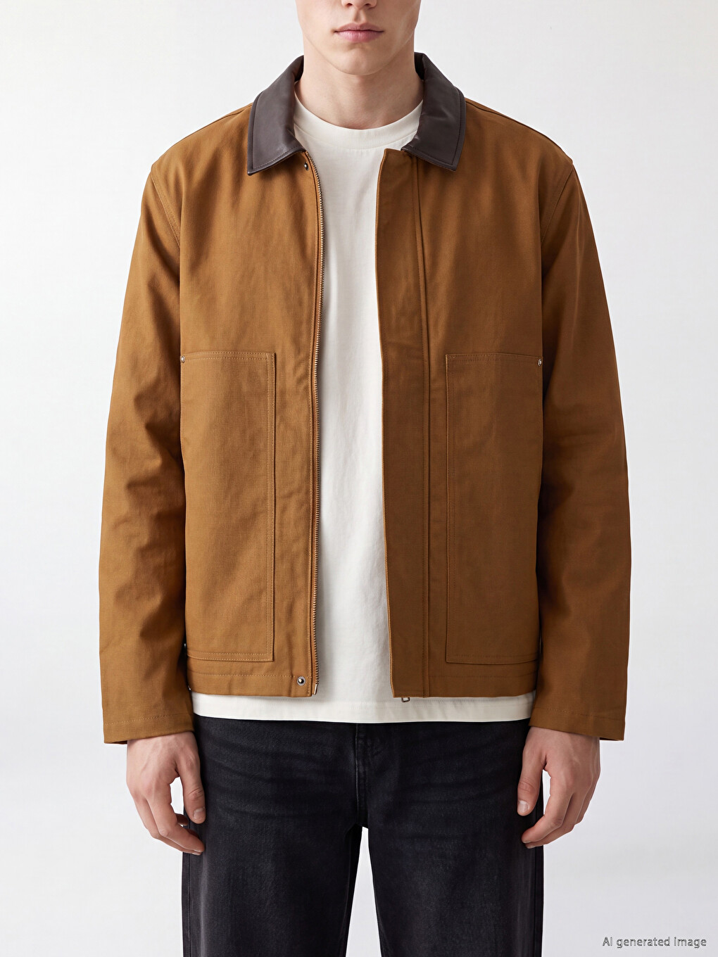 Relaxed Fit Contrast Collared Men's Gabardine Coat-4