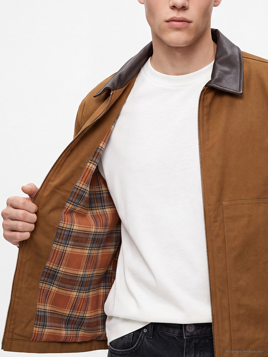Relaxed Fit Contrast Collared Men's Gabardine Coat-5