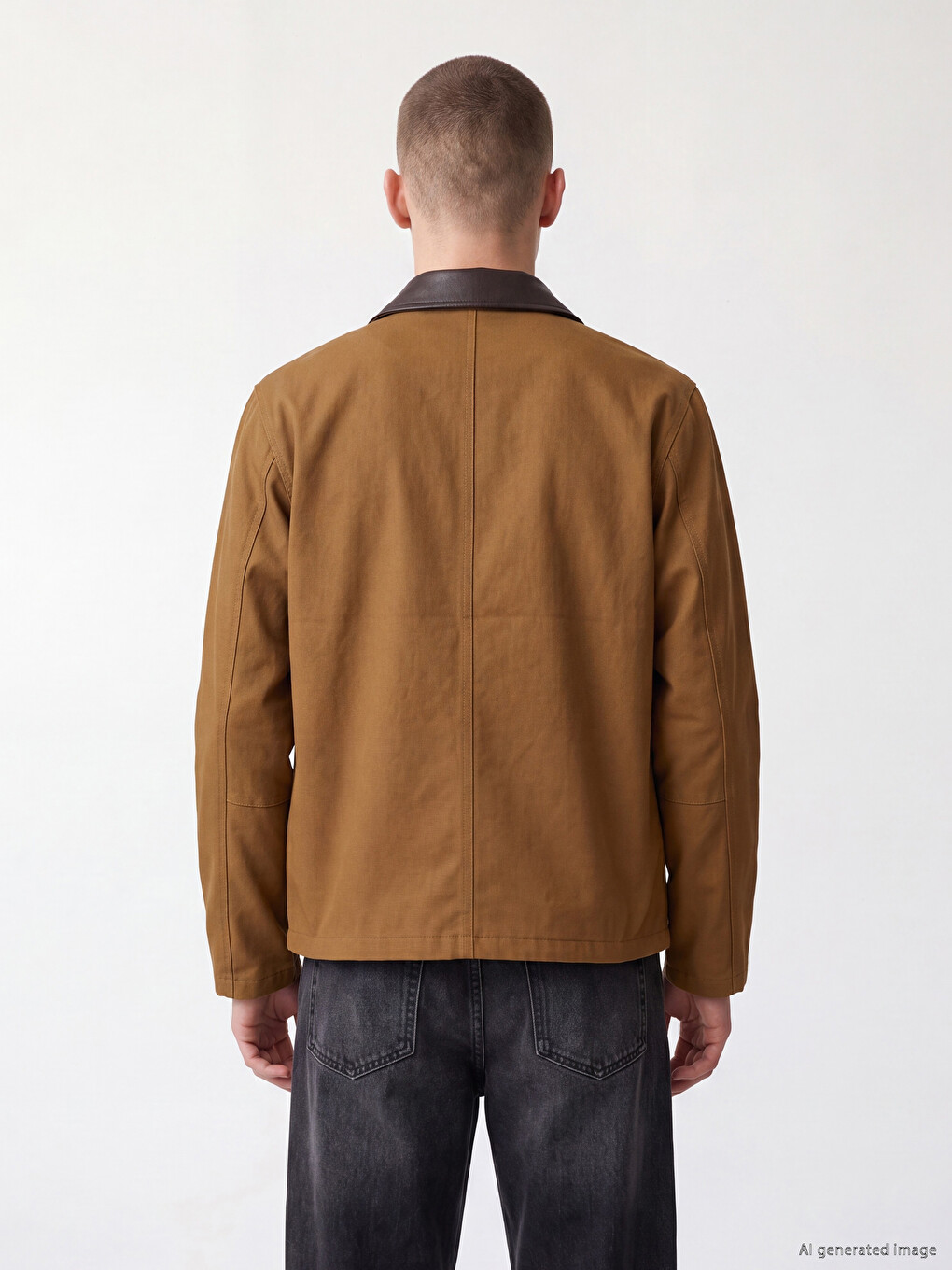 Relaxed Fit Contrast Collared Men's Gabardine Coat-6