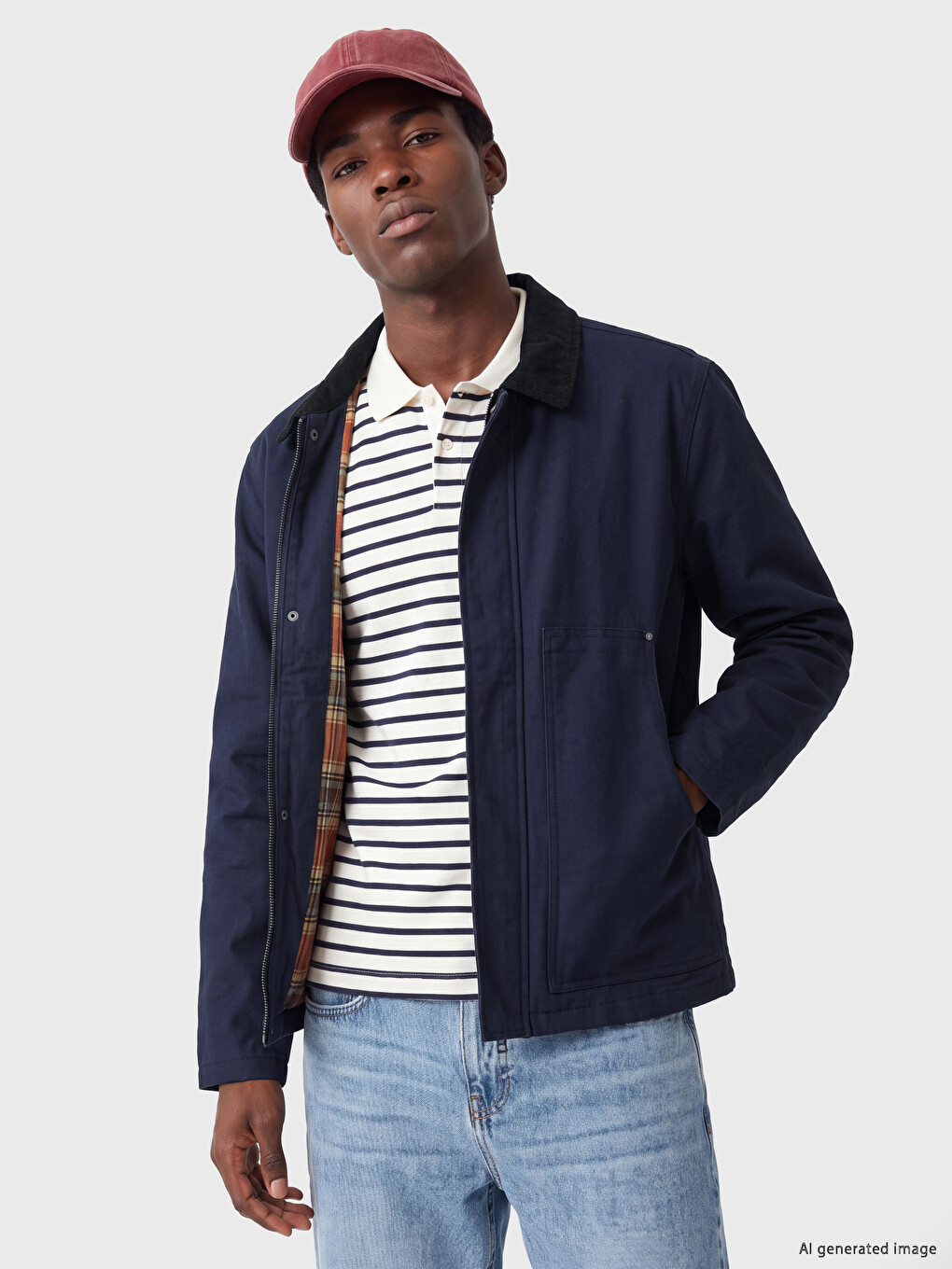 Relaxed Fit Velvet Collar Men's Gabardine Coat