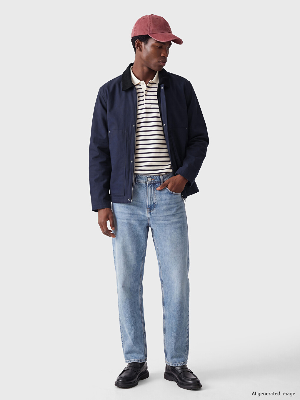 Relaxed Fit Velvet Collar Men's Gabardine Coat-1