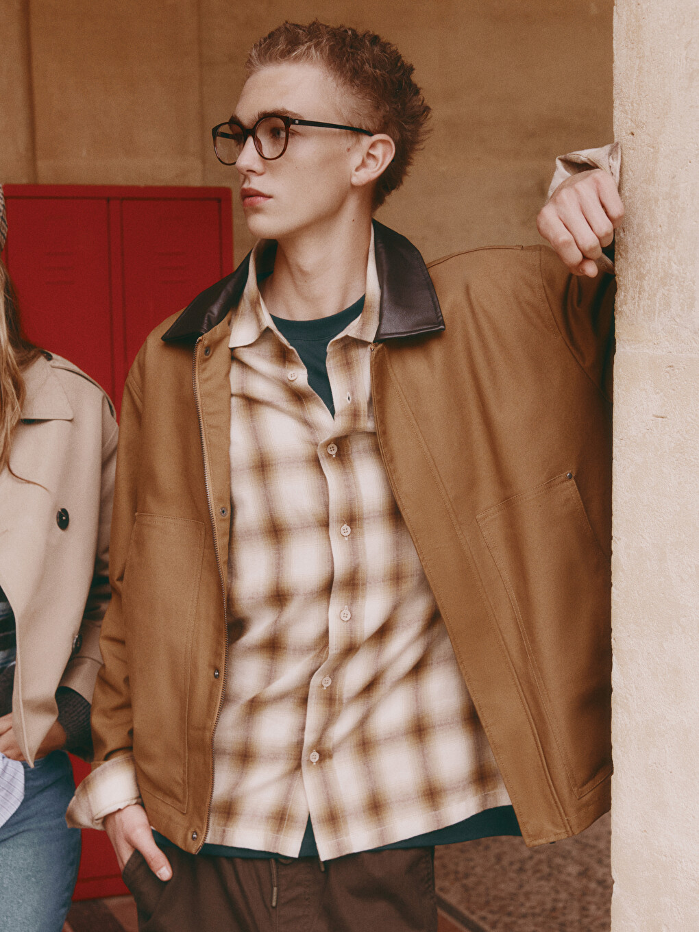 Relaxed Fit Contrast Collared Men's Gabardine Coat