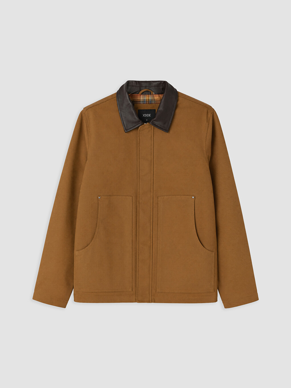 Kahverengi Rahat Kalıp Kontrast Yakalı Erkek Gabardin Mont-5